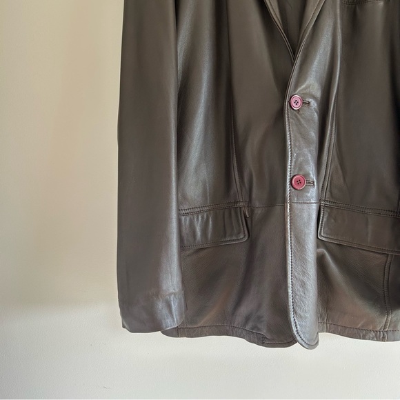 Vintage Sly & Co Brown Button Down Collared Brown Leather Jacket sz XL - Picture 10 of 16